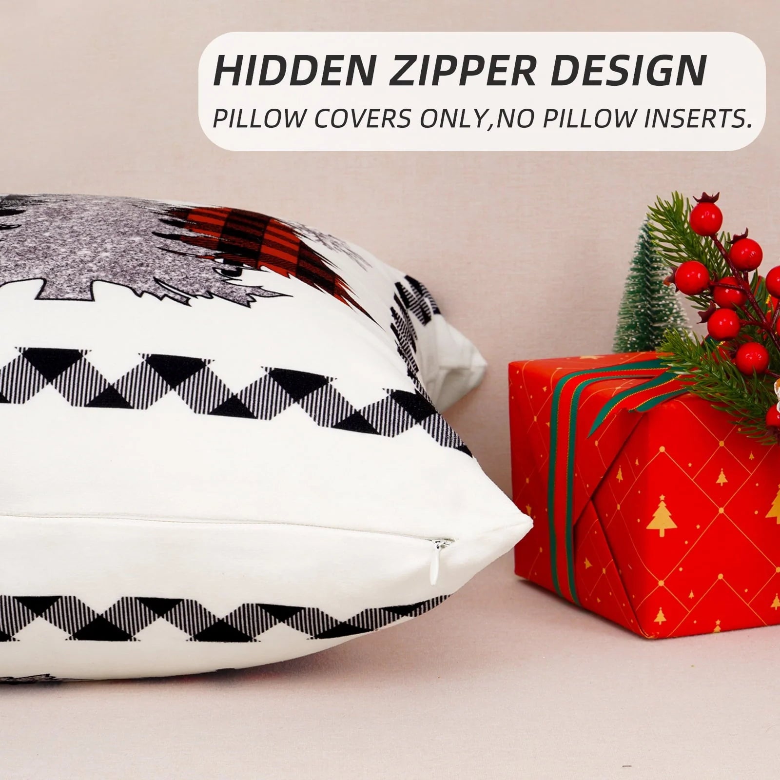BLEUM CADE Christmas Pillow Covers 18 x 18 inch Grey Snowflakes Christmas Tree Throw Pillow Covers Set of 2,Xmas Buffalo Plaid Cushion Cover Winter Holiday Decorative Pillow Cases