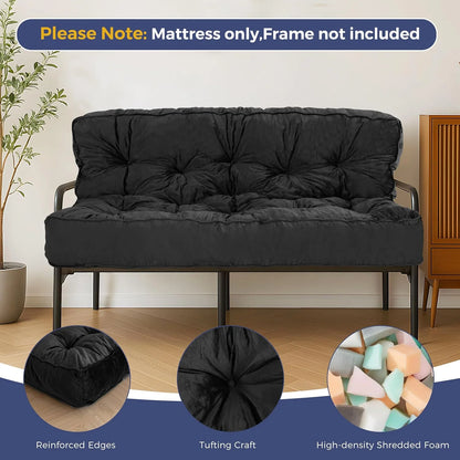 XH 8" Futon Mattress, Full Size Extra Thick Futons Sofa Couch Bed for Adults, Velvet Floor Mattress Shredded Foam Filling (Frame Not Included)