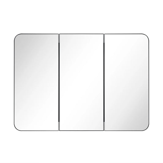 TEHOME Matt Black Triple Door Recessed & Surface Mount Rectangle Bathroom Medicine Cabinet with Mirror 26 x 36'' 3 Door Metal Framed Rectangular Bathroom Cabinet 36 by 26 inches