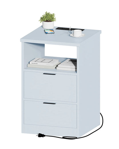 MIRROTOWEL Nightstand, 2 Drawers,with Drawer and Storage Shelf, Bedside Table End Table, Modern Night Stand for Bedroom, Home Office,Black