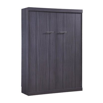 Euroco Wood Full Size Murphy Wall Bed with Wardrobe and Drawers for Living Room, Moveable Wardrobe and Drawers, Space-Saving & Easy Open and Close for Kids Teens Adults, Gray