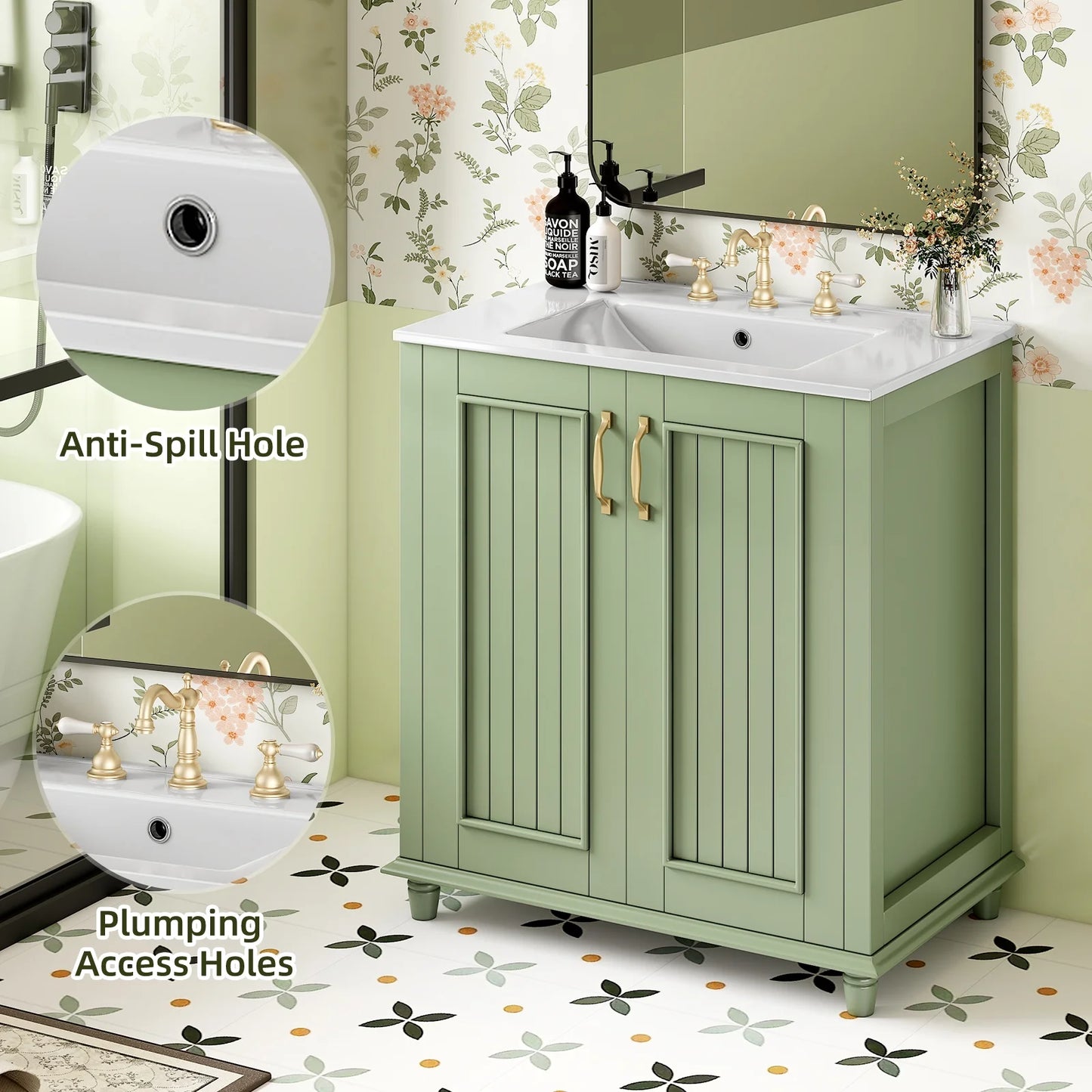 Harper & Bright Designs 30" Bathroom Vanity with Sink, Bathroom Storage Cabinet with Drawers, Single Sink Bathroom Vanity, Green