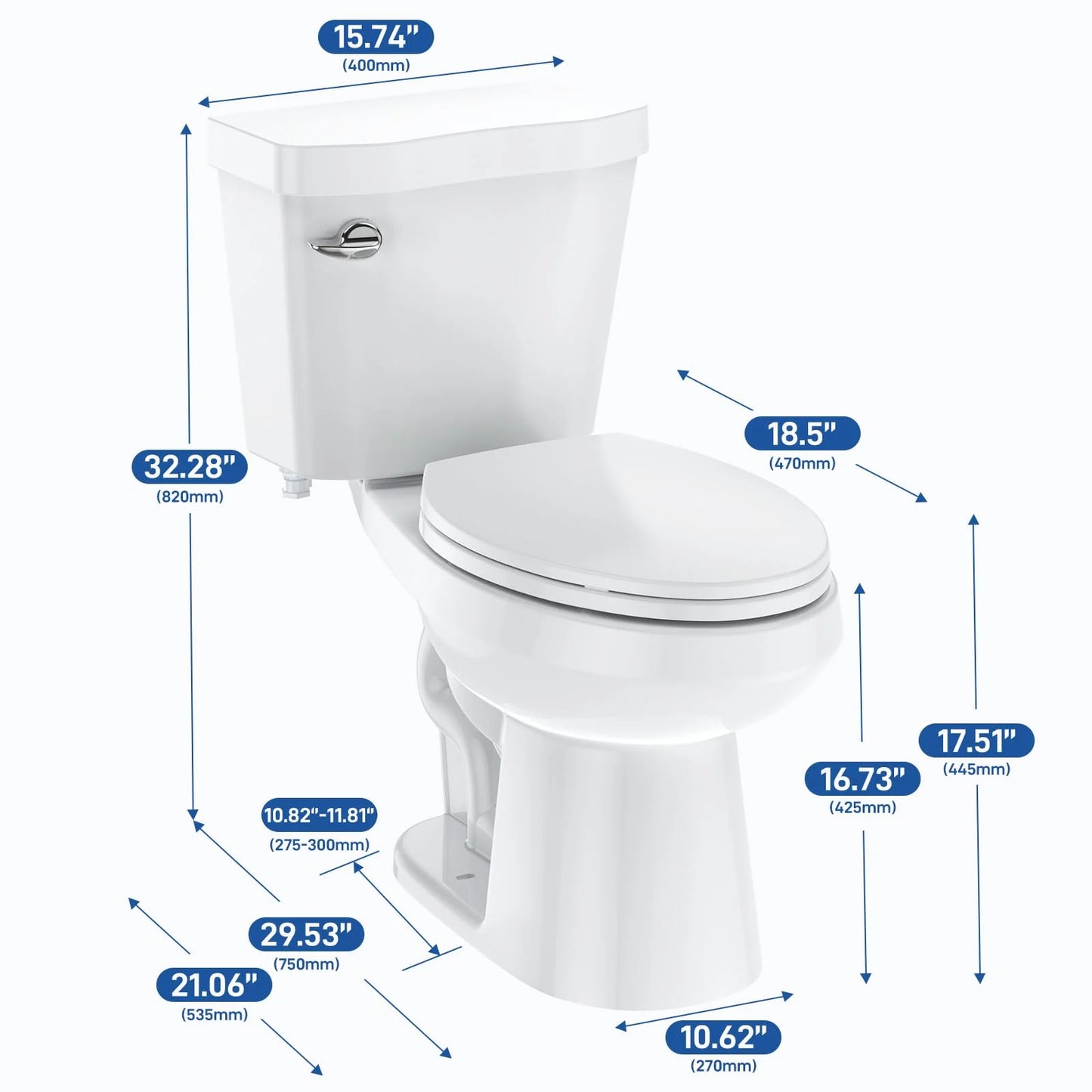 Elongated Toilets, 1.28 GPF Universal Height Siphonic Flush Toilet, Universal Height ADA Cotton, Water Efficient Bathroom Toilet(Toilet Seat Included) - Ceramic White