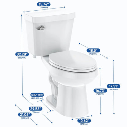 Huloretions Two-Piece Toilets for Bathrooms, Elongated Toilets with Soft Close Seat, Power Flush 1.28 GPF Toilet with Universal ADA Height
