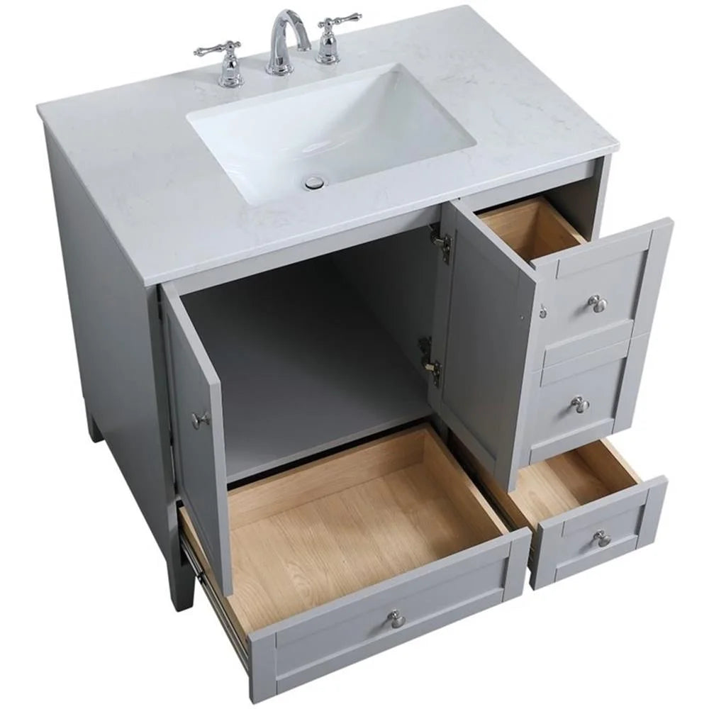 Elegant Decor Sommerville 36" Single Quartz Top Bathroom Vanity in Gray
