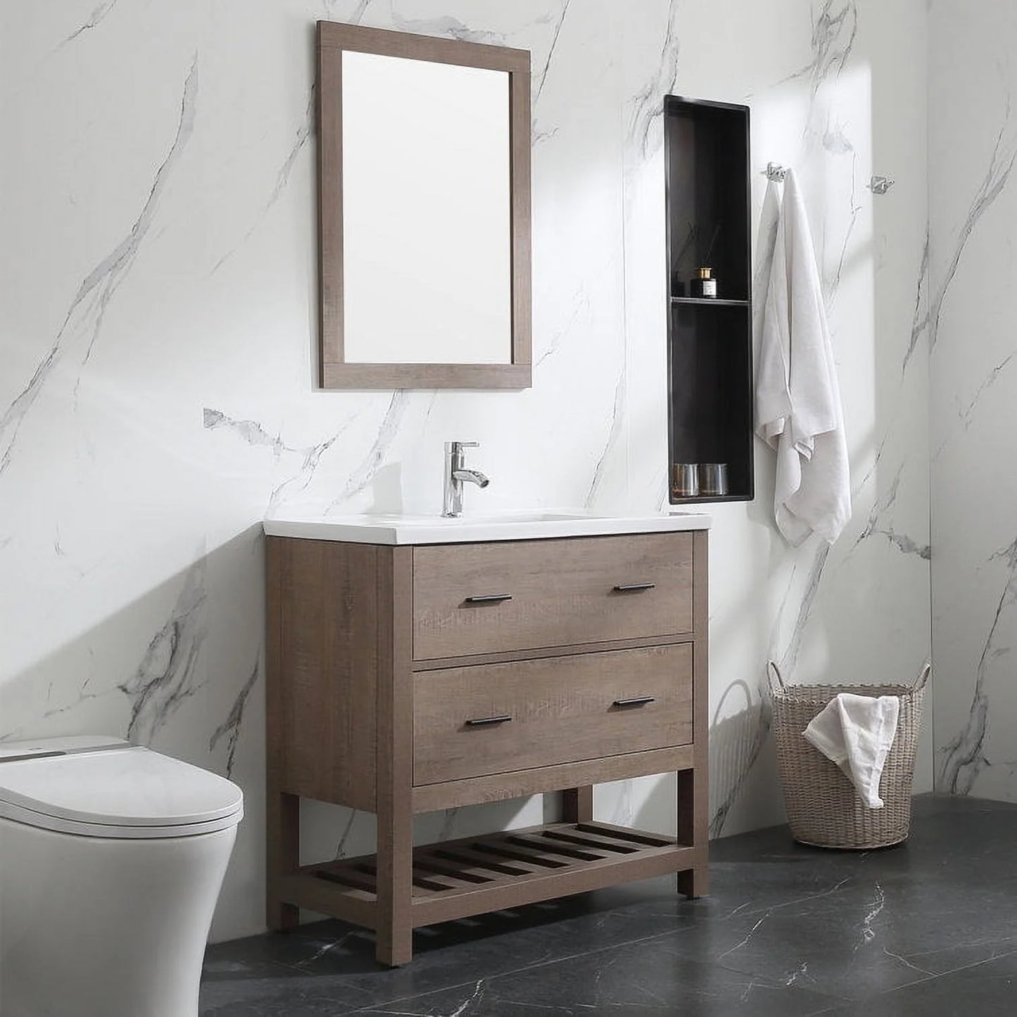 Wonline 32" PB Board Bathroom Vanity with Undermount Sink& Mirror
