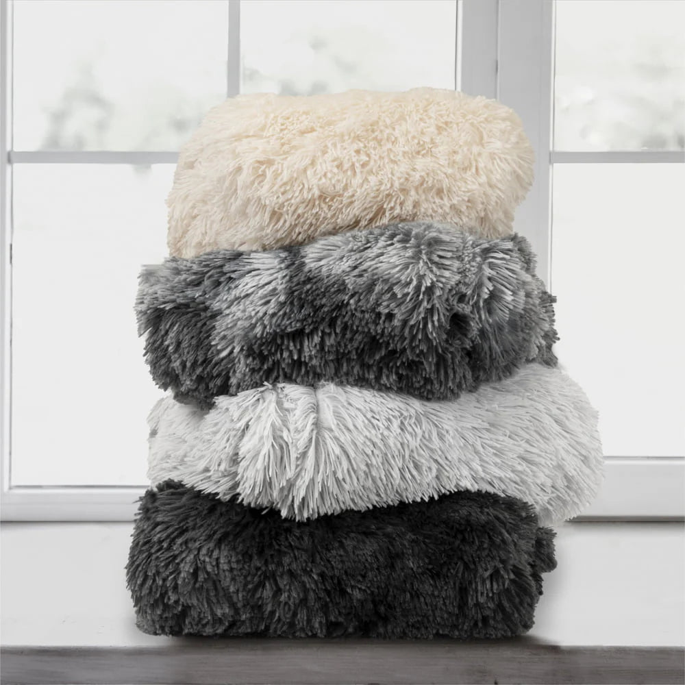 PAVILIA Soft Fluffy Faux Fur Bed Blanket, King, Cream Beige, Shaggy Furry Warm Sherpa Blanket Fleece Throw for Sofa, Couch, Decorative Fuzzy Plush Comfy Thick Throw Blanket, 90x108