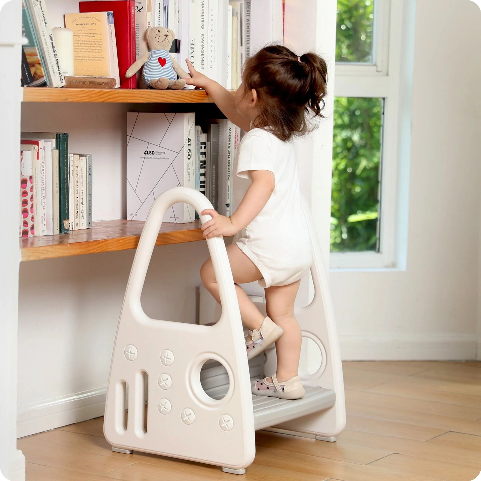 Mangohood Toddler Step Stool, Kids Two Step Tower for Bathroom Sink, Toilet Potty Training, Kitchen Counter, Children Step Up Learning Helper with Safety Handles and Non-Slip Pads,Gray