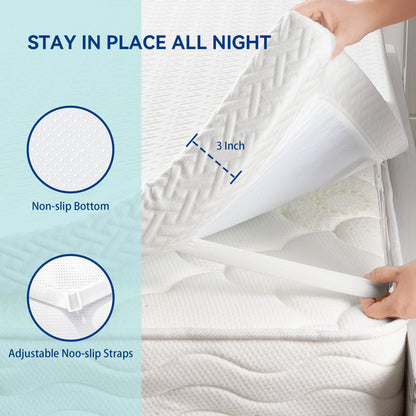 3 Inch Memory Foam Mattress Topper Queen Size Breathable Gel Memory Foam Cooling Mattress Topper Mattress Pad Cover for Back Pain Bed Topper with Washable Cover