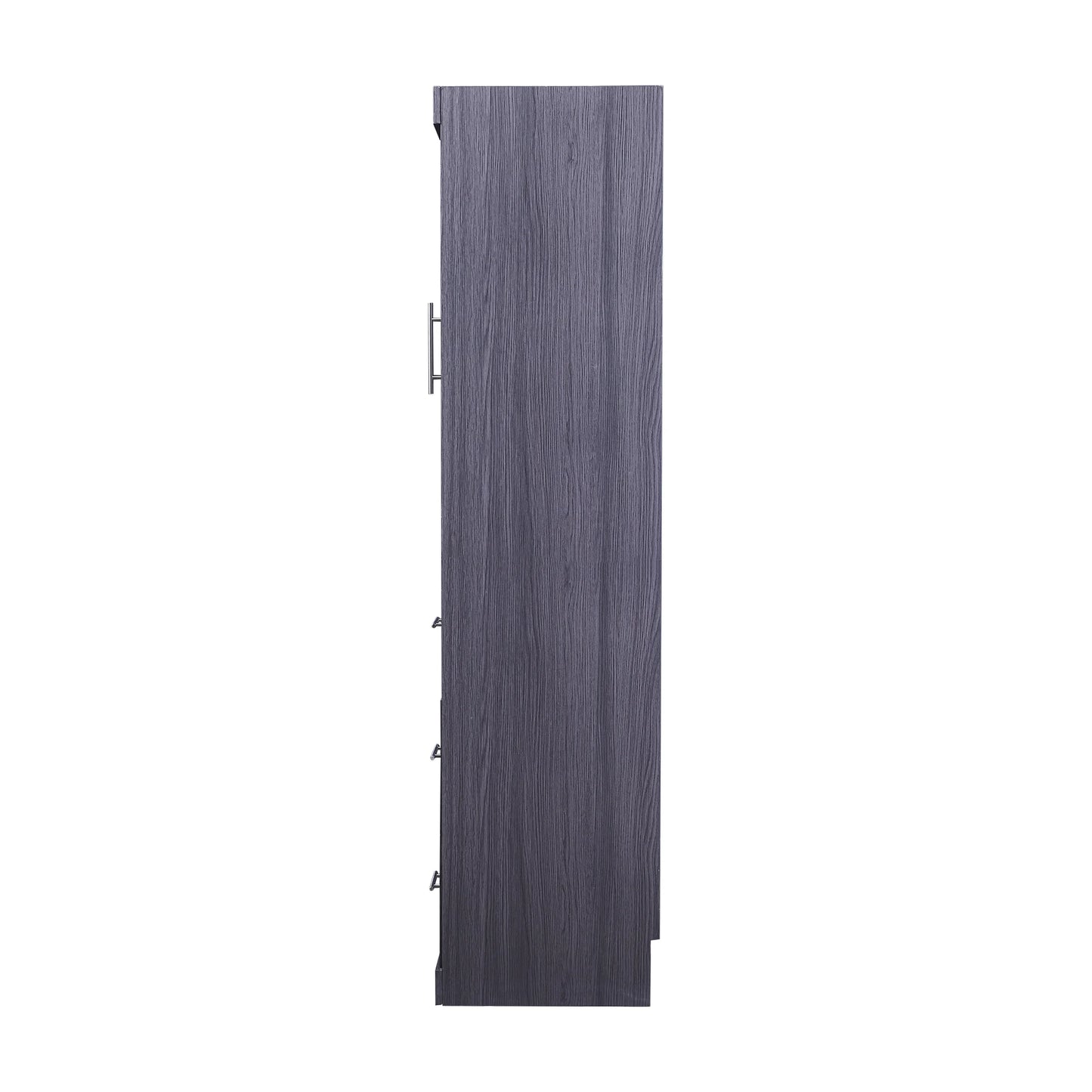 Euroco Wood Full Size Murphy Wall Bed with Wardrobe and Drawers for Living Room, Moveable Wardrobe and Drawers, Space-Saving & Easy Open and Close for Kids Teens Adults, Gray