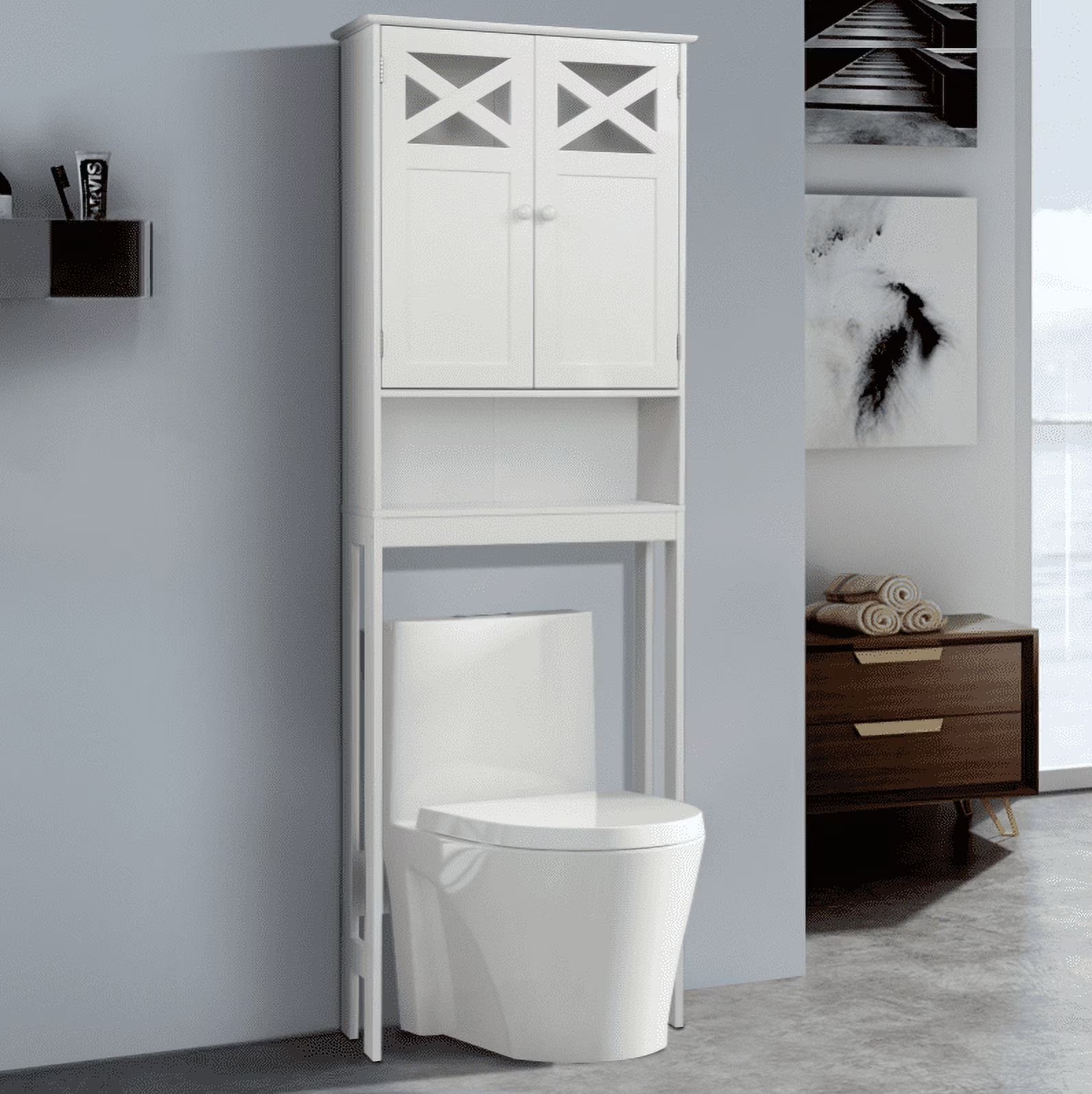 SamyoHome Wooden Over The Toilet Cabinet Bathroom Freestanding Cabinet with Shelves, White