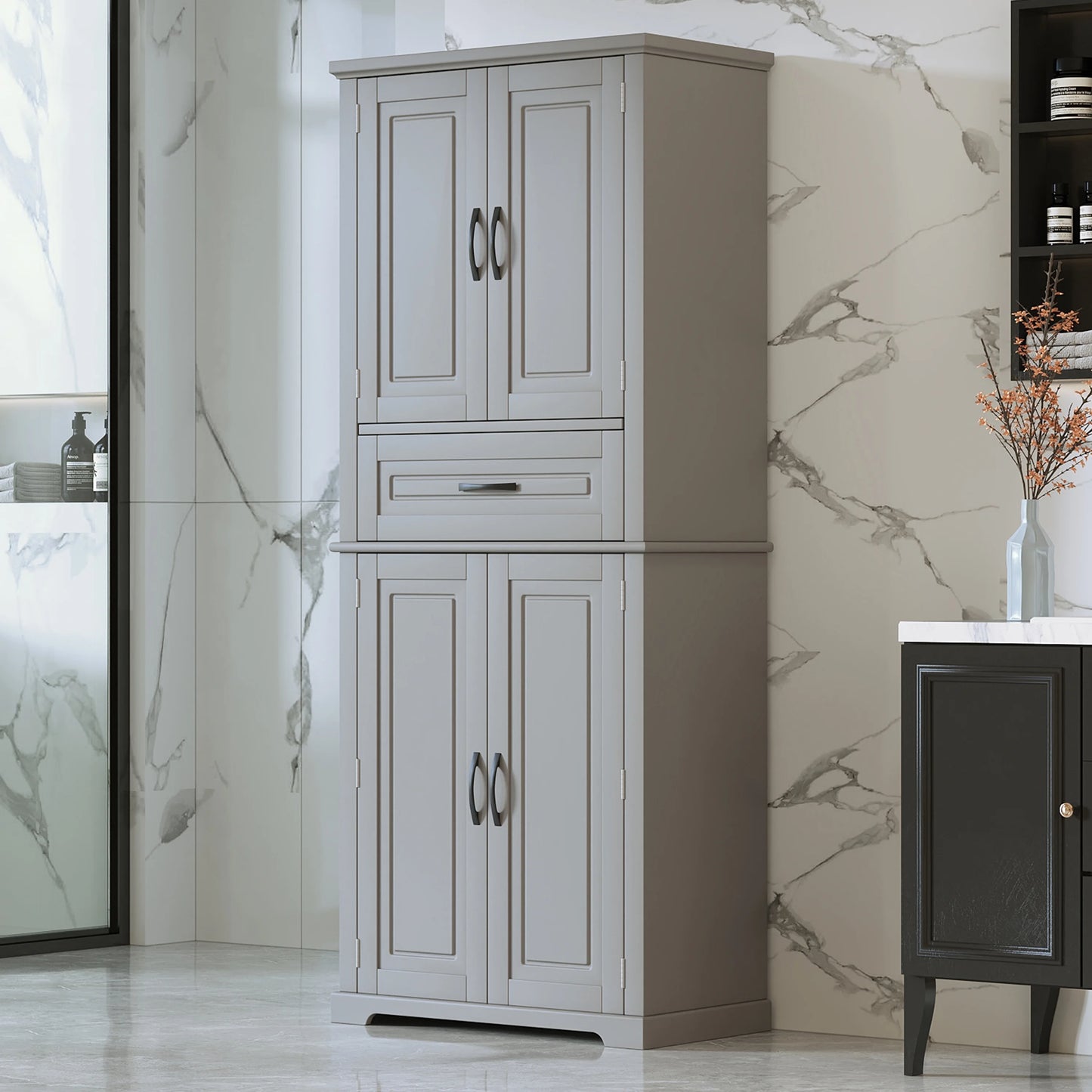Euroco Bathroom Storage Cabinet with Multi-Functional Storage Space, Drawer with Slide Rails, Adjustable Shelf