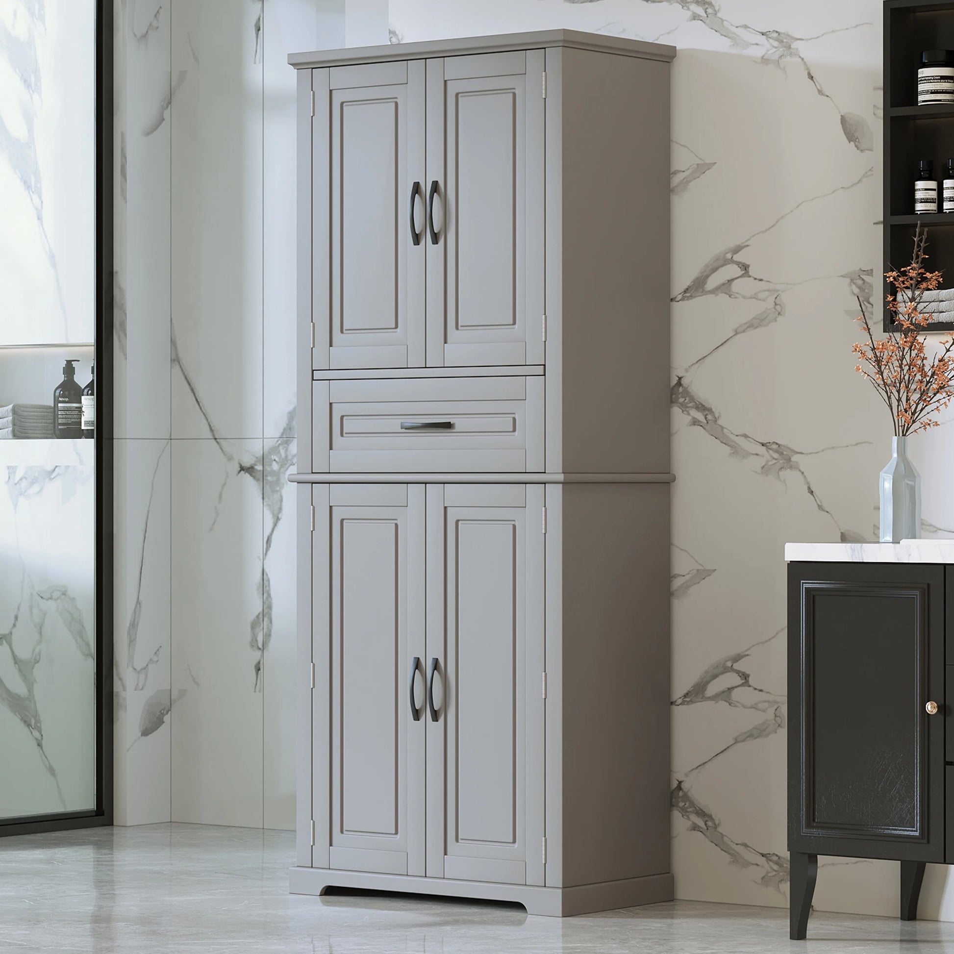 Euroco Bathroom Storage Cabinet with Multi-Functional Storage Space, Drawer with Slide Rails, Adjustable Shelf