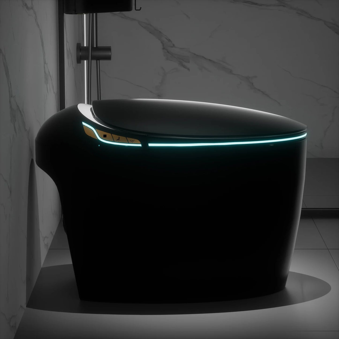 WinZo Smart Toilet with Bidet Seat, Elongated Egg Shaped Modern Design, Auto Open and Flush, Adjusted Heated Seat, Warm Water and Dryer, Night Light, Side Buttons, Matte Black