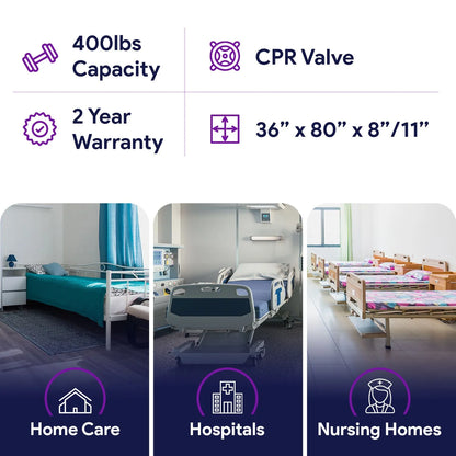 Proheal Low Air Loss Alternating Pressure Air Mattress with Digital Silent Air Pump & Side Perimeter - 36” x 80” x 8/11"
