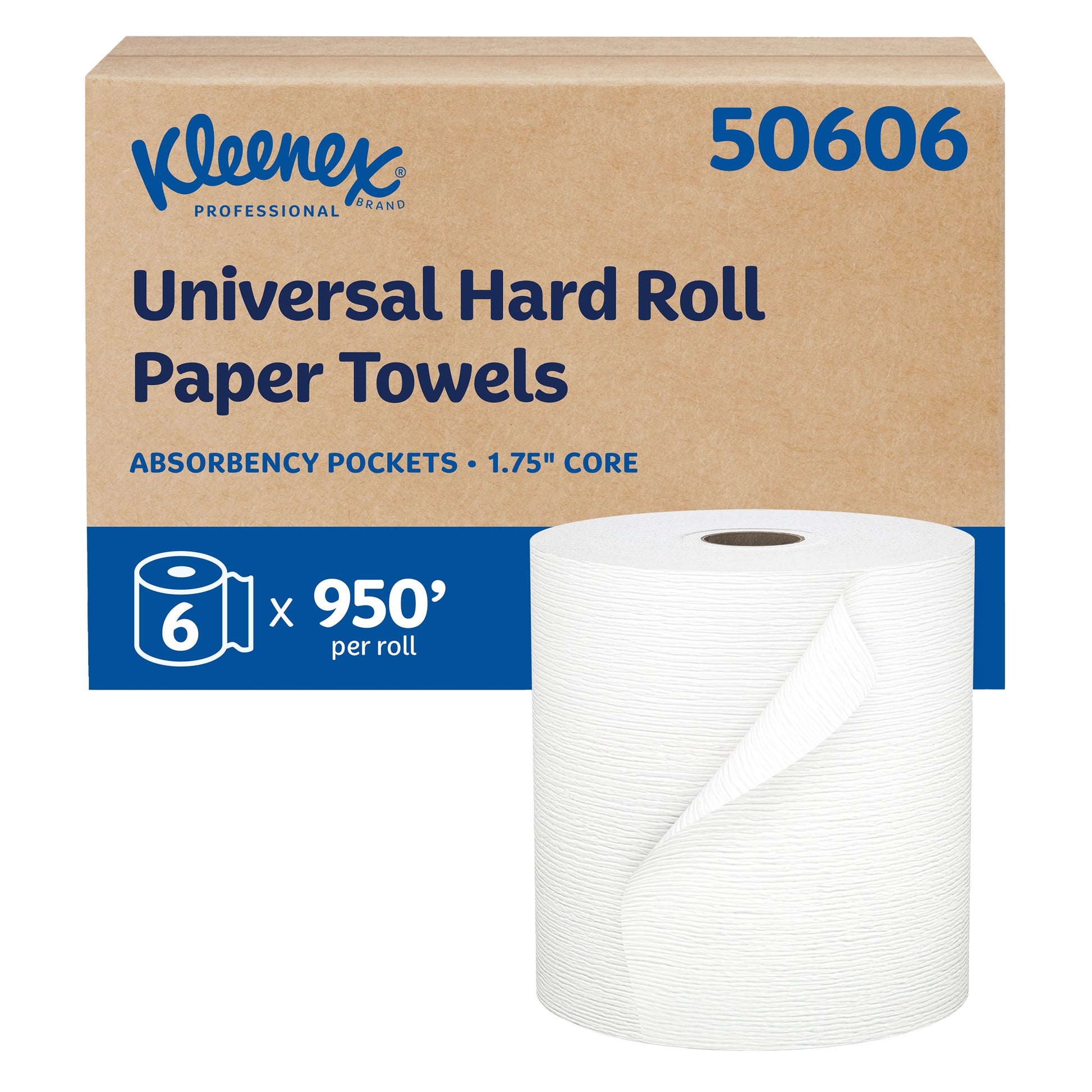 Kleenex Hard Roll Paper Towels, 1-Ply, 950 ft Rolls, 6-count
