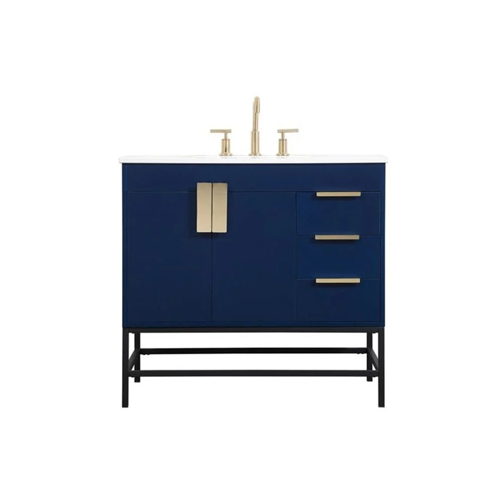 Elegant Decor Eugene 36" Aluminum MDF Single Bathroom Vanity in Blue