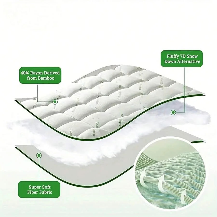 odorsTTBamboo Queen Mattress Topper - Thick Cooling Breathable Pillow Top Mattress Pad For Back Pain Relief - Deep Pocket Topper