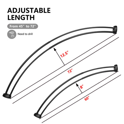 Utopia Alley Rustproof Wall Mounted Aluminum Double Curved Shower Curtain Rod, Screw Mount Rod, Secure Than Tension, Adjustable Shower Rod from 45" to 72", Includes shower liner & hooks (Black)