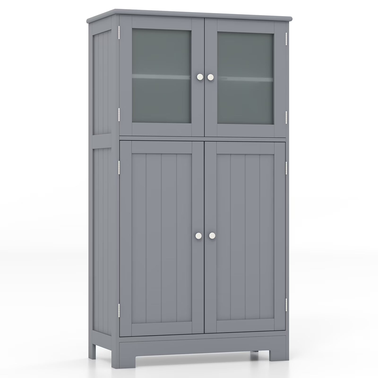 Topbuy Bathroom Storage Cabinet Freestanding Storage Cabinet w/4 Doors Wooden Kitchen Cupboard w/Adjustable Shelf