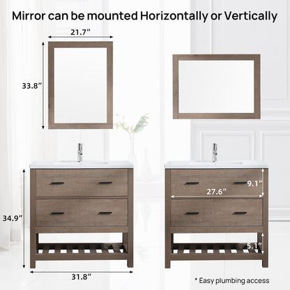Wonline 32" PB Board Bathroom Vanity with Undermount Sink& Mirror