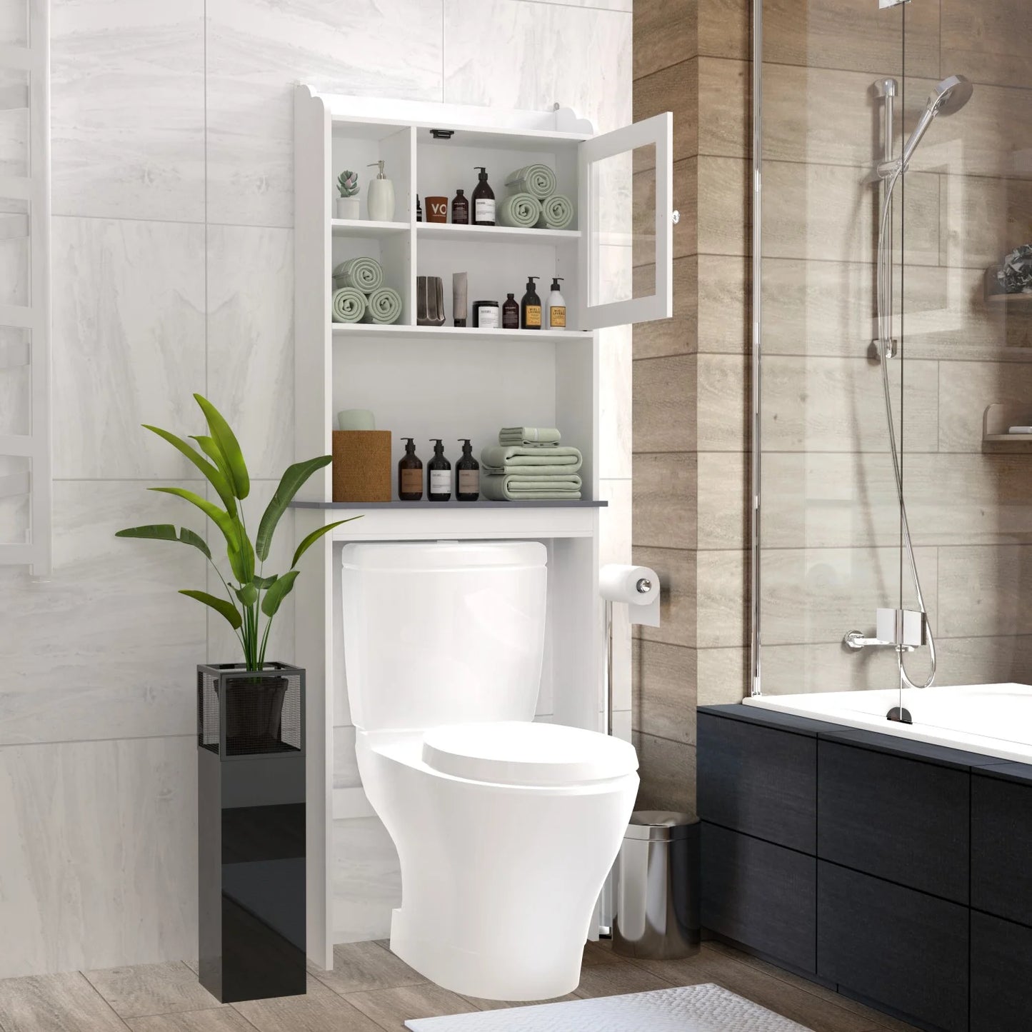 Gzxs Slim Toilet Paper Storage Cabinet, Over The Toilet Storage Cabinet for Skinny Bathroom Storage Corner Floor, White