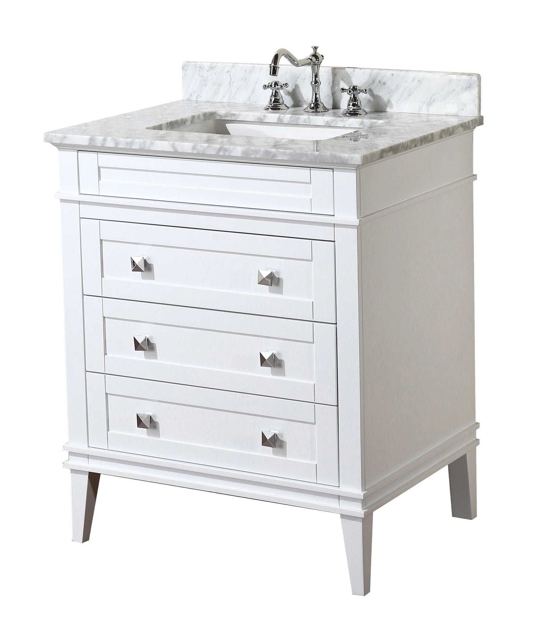 Eleanor 30" Bathroom Vanity with White Cabinet and Carrara Marble Top