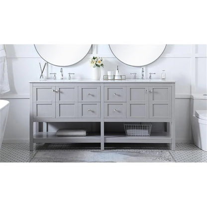 Elegant Decor Theo 72" Steel and Solid Wood Double Bathroom Vanity in Gray