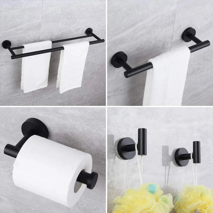 Matte Black Bathroom Accessories Kit 5-Pieces Bathroom Hardware Set Wall Mounted - Includes 24" Double Towel Bar, 12" Hand Towel Bar, Toilet Paper Holder, 2X Robe Towel Hooks ...