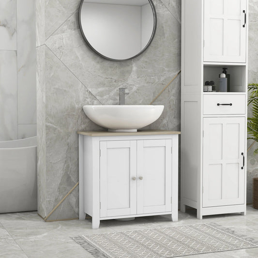 Kleankin Pedestal Sink Storage Cabinet, Under Sink Cabinet, Bathroom Vanity Cabinet with U-Shape and Adjustable Internal Shelf, White