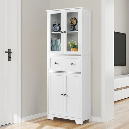 Ktaxon 64" Tall Bathroom Storage Cabinet, Kitchen Pantry, Sideboard Buffet Cabinet Cupboard Wooden with 2 Doors and Adjustable Shelves for Bathroom Kitchen, White