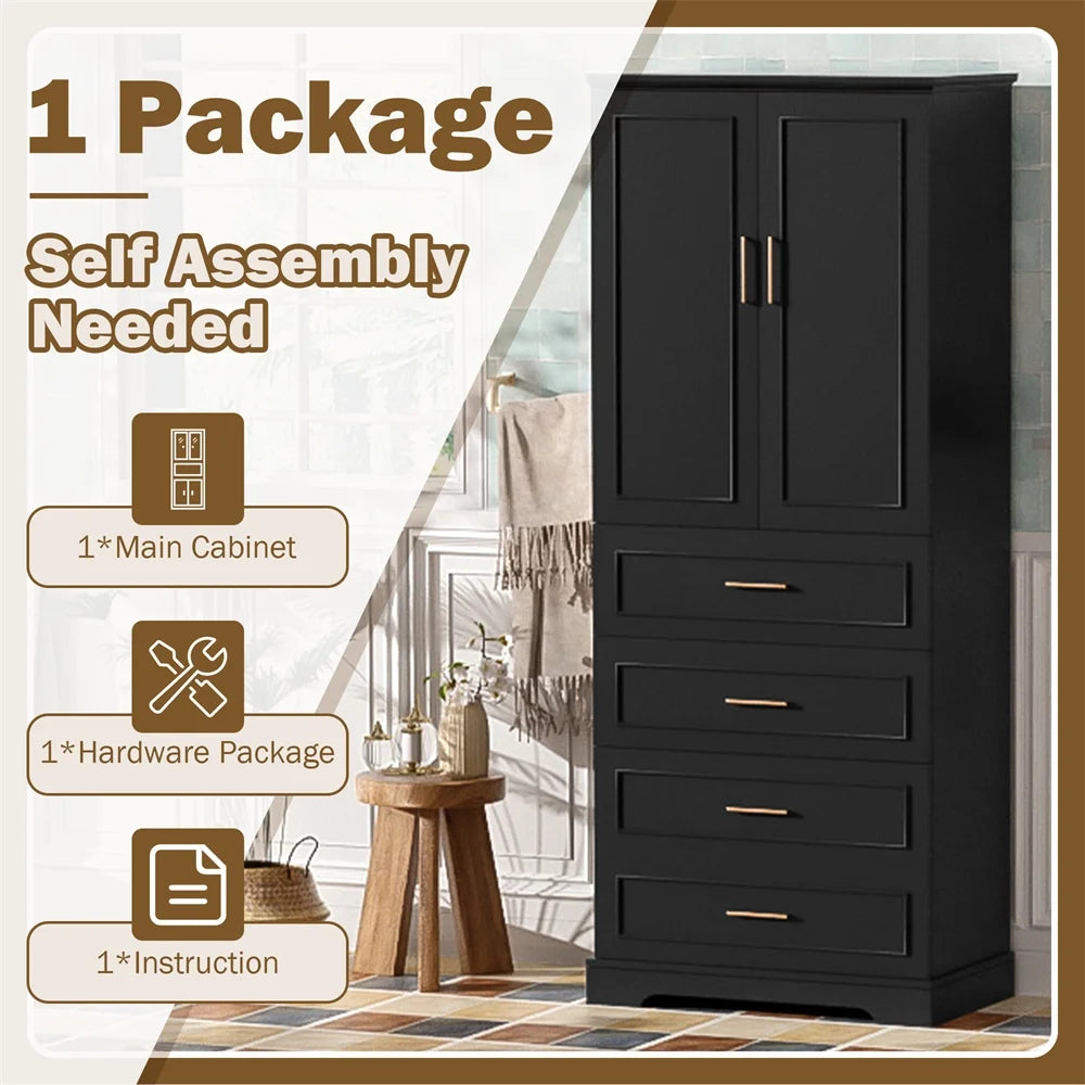 WGYPRIME 72.2'' Tall Bathroom Storage Cabinet, Freestanding Bathroom Floor Cabinet with 1 Doors and 3 Drawers, Modern Elegant Style Floor Cabinet w/Adjustable Shelf