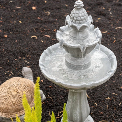 XBrand 36.2" 2-Tier Outdoor Freestanding Solar Water Fountain - Classic Design, Grey Resin Bird Bath with Pump - Ideal for Yard, Lawn and Garden, Porch Dcor