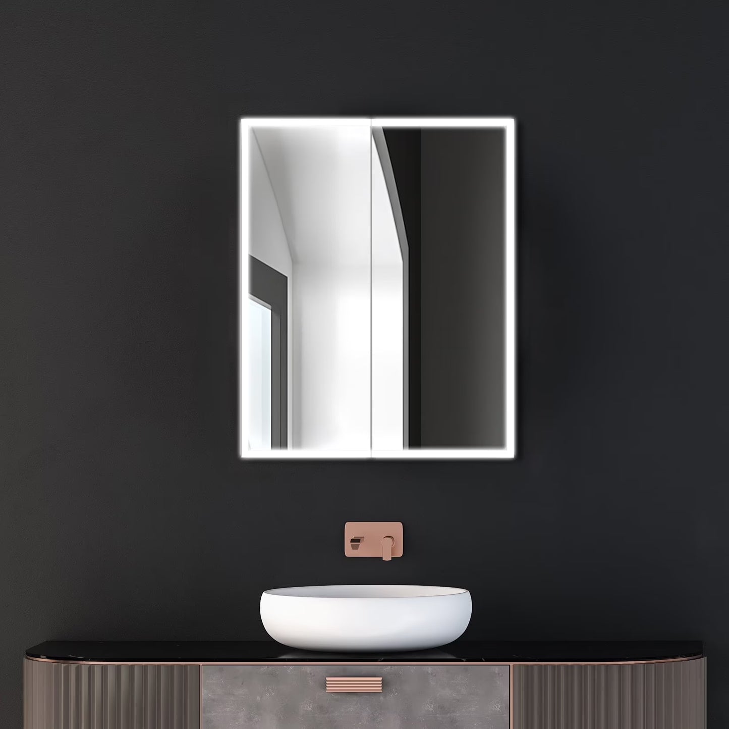 Dreamwerks 24"W x 32"H LED Bathroom Medicine Cabinet with Integrated Touch Switch and Magnifying Glass