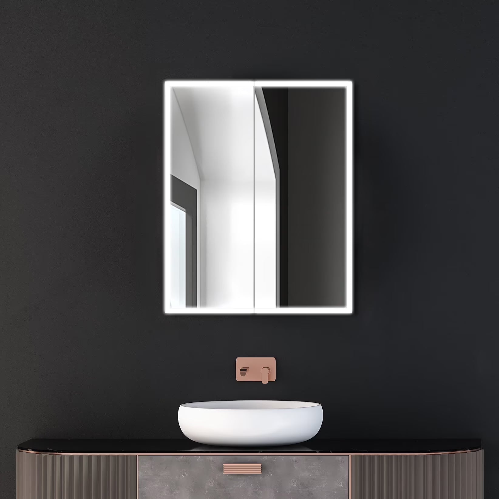 Dreamwerks 24"W x 32"H LED Bathroom Medicine Cabinet with Integrated Touch Switch and Magnifying Glass