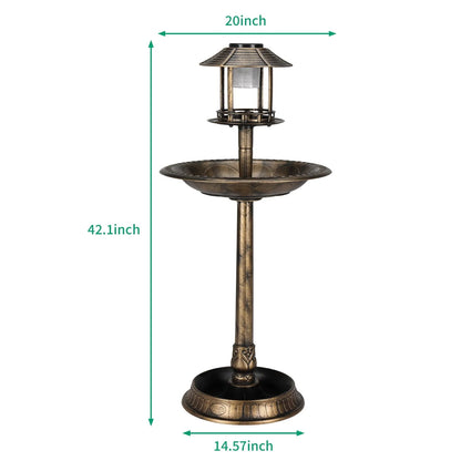 Winado 42 Inch Bird Bath with Solar Light Antique Copper Weather Resistant Birdbaths
