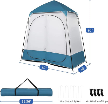 JWRWEF Oversized 2-Room Shower Tent - 7.5FT Extra-Wide Pop-Up Privacy Shelter, 5000mm Waterproof & Windproof Changing Room for Camping, Dressing, Toilet, Bathroom