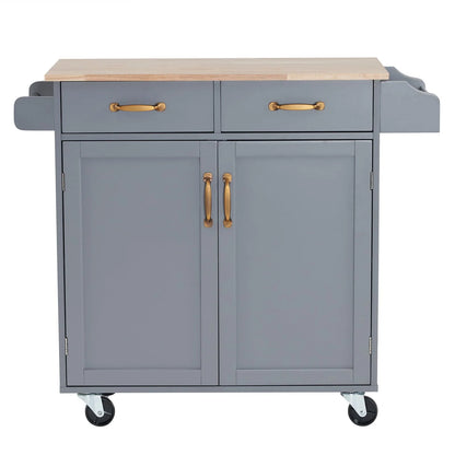 Ktaxon Rolling Trolley Cart Kitchen Island with Spice Rack, Towel Rack & Drawer, Wooden Storage Cabinet with Caster Wheels Gray