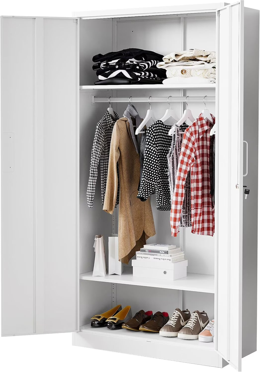 STANI Metal Locker Storage Cabinet, Employees Locker with Hanging Rod Bar, 71° F Black Tall Steel Wardrobe for Home, School, Office (Assembly Required)