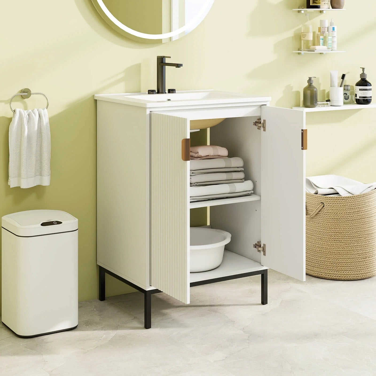 Costway Bathroom Vanity with Sink Combo 24 Inch Freestanding Bathroom Sink Cabinet White