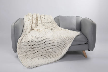 Silver One Super Chunky Knitted Throw Blanket, White, 50" x 60"