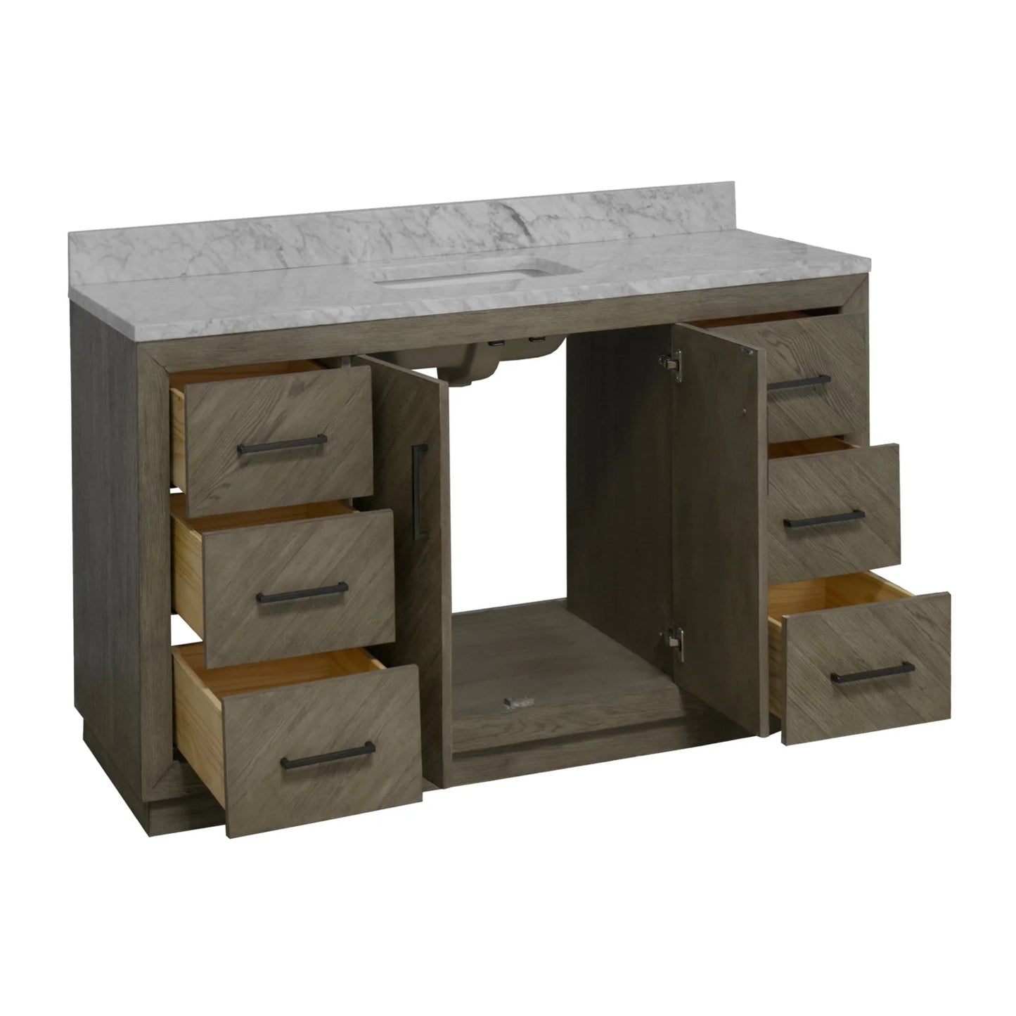 Peyton 60" Single Bathroom Vanity with Gray Oak Cabinet and Carrara Marble Top