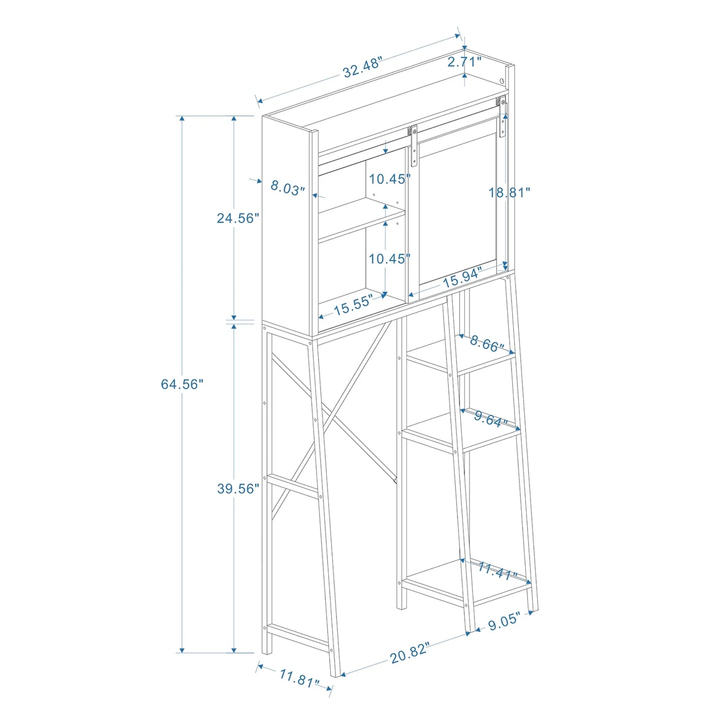Royard Oaktree Farmhouse Over The Toilet Storage Cabinet, Bathroom Shelves Storage Organizer with Sliding Barn Door, Adjustable Shelves, and Storage Racks, White