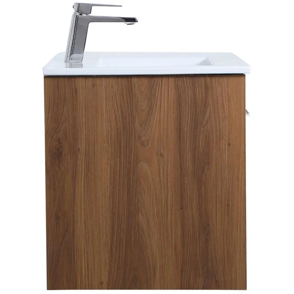 24 inch Single Bathroom Floating Vanity in Walnut Brown