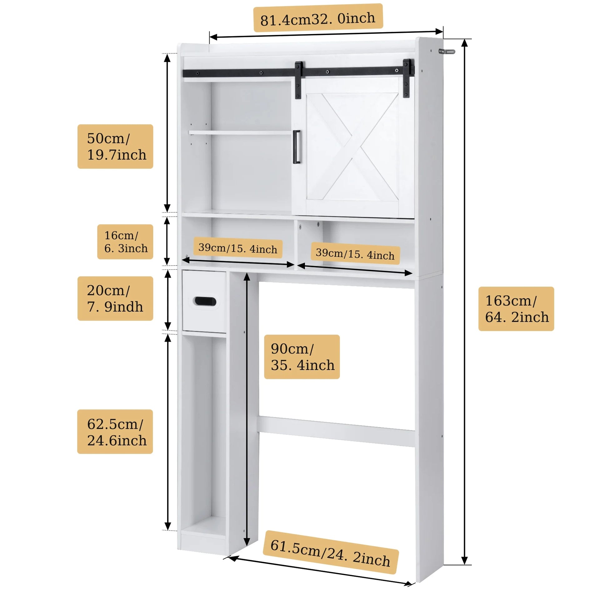 YISUFO Over The Toilet Storage Cabinet, Bathroom Organizer Shelf with 2 Barn Door & Toilet Paper Holder Stand, Space-Saving Toilet Rack