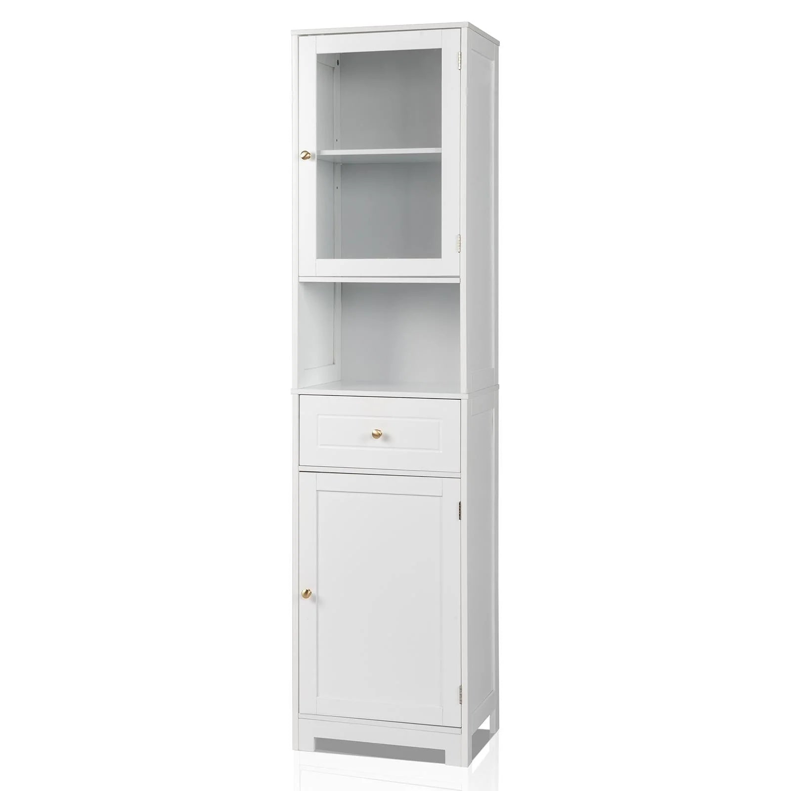 Ktaxon Large Bathroom Tall Storage Cabinet Organizer, Freestanding Line Tower Pantry Cabinet with Adjustable Shelves and 2 Cupboards for Kitchen Living Room Bedroom Office, 18"x13"x71", White