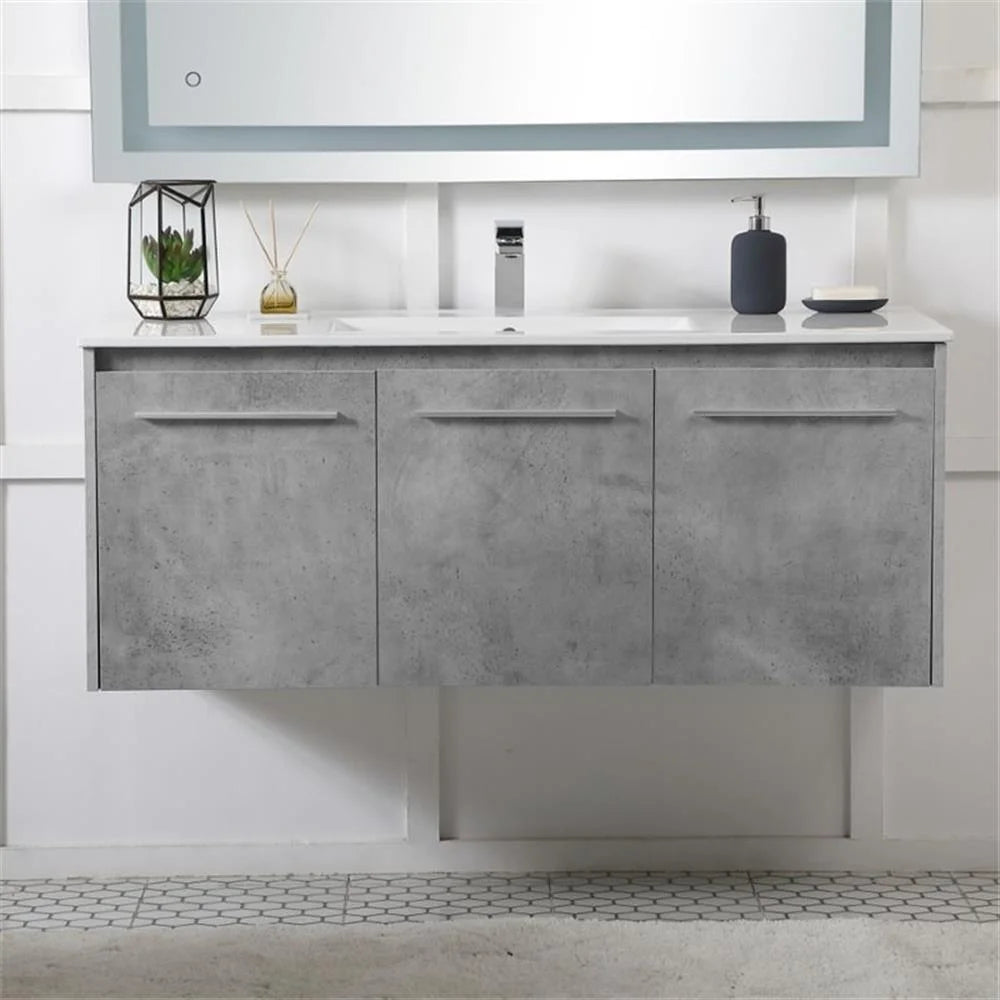 Elegant Kitchen and Bath 48 Inch Single Bathroom Floating Vanity In Concrete Grey