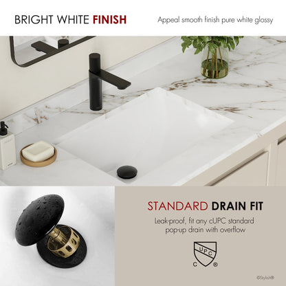 Stylish 21.25"W x 14.5"D White Rectangular Undermount Bathroom Sink P-203