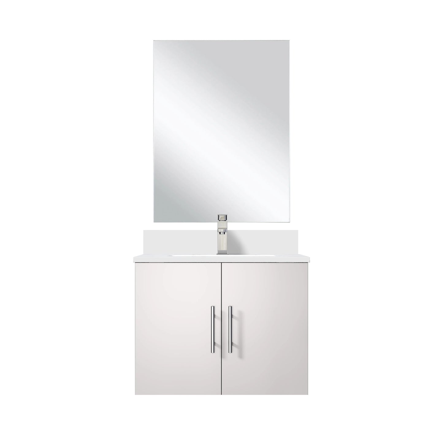 Geneva 24 in W x in D Glossy White Single Bath Vanity Cultured Marble Countertop, 18 in Mirror and Faucet Set