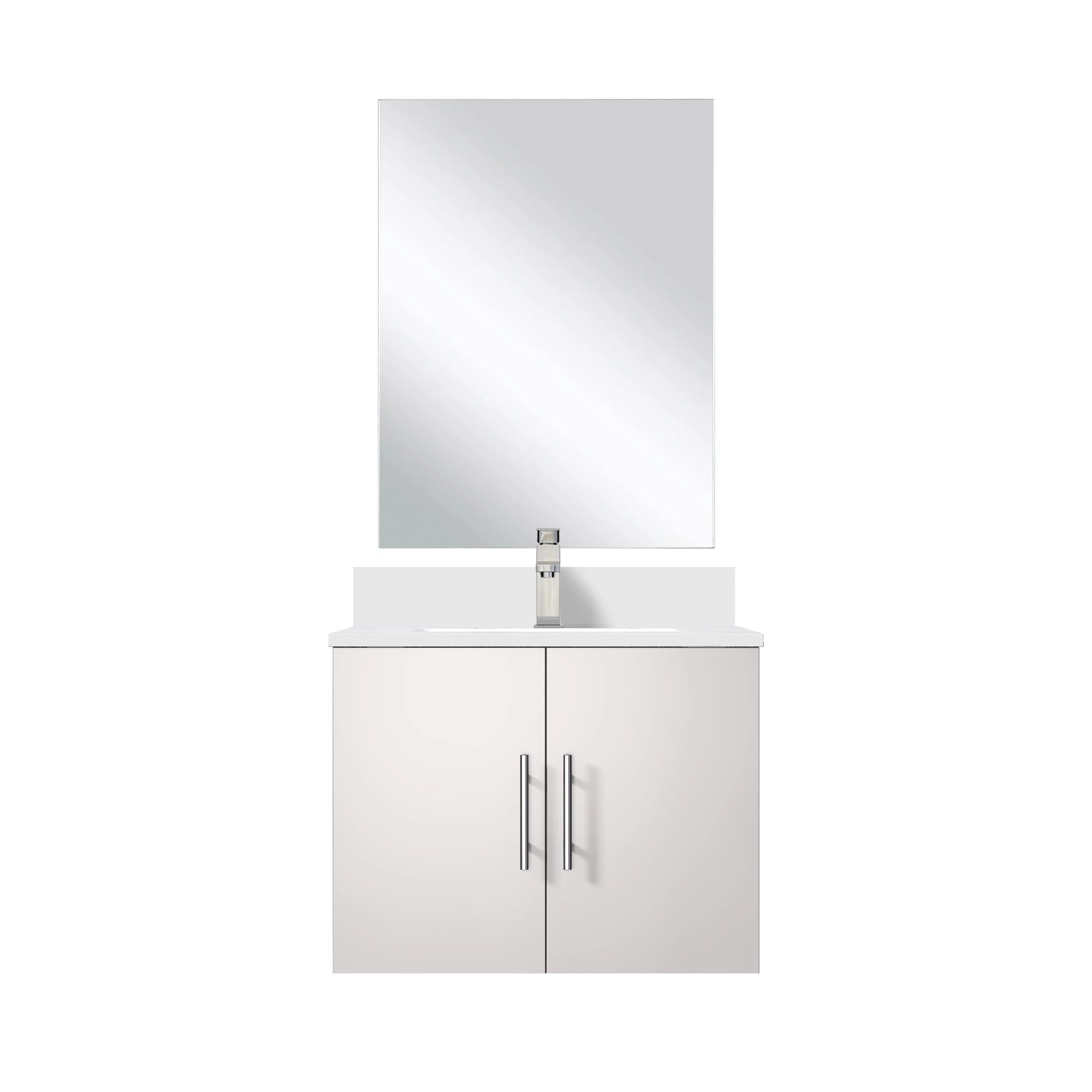Geneva 24 in W x in D Glossy White Single Bath Vanity Cultured Marble Countertop, 18 in Mirror and Faucet Set